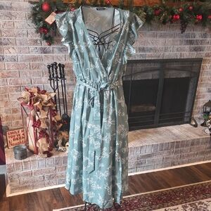 BloomChic Teal Floral Midi Dress